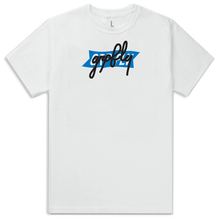 Cursive Tee- White/Blue