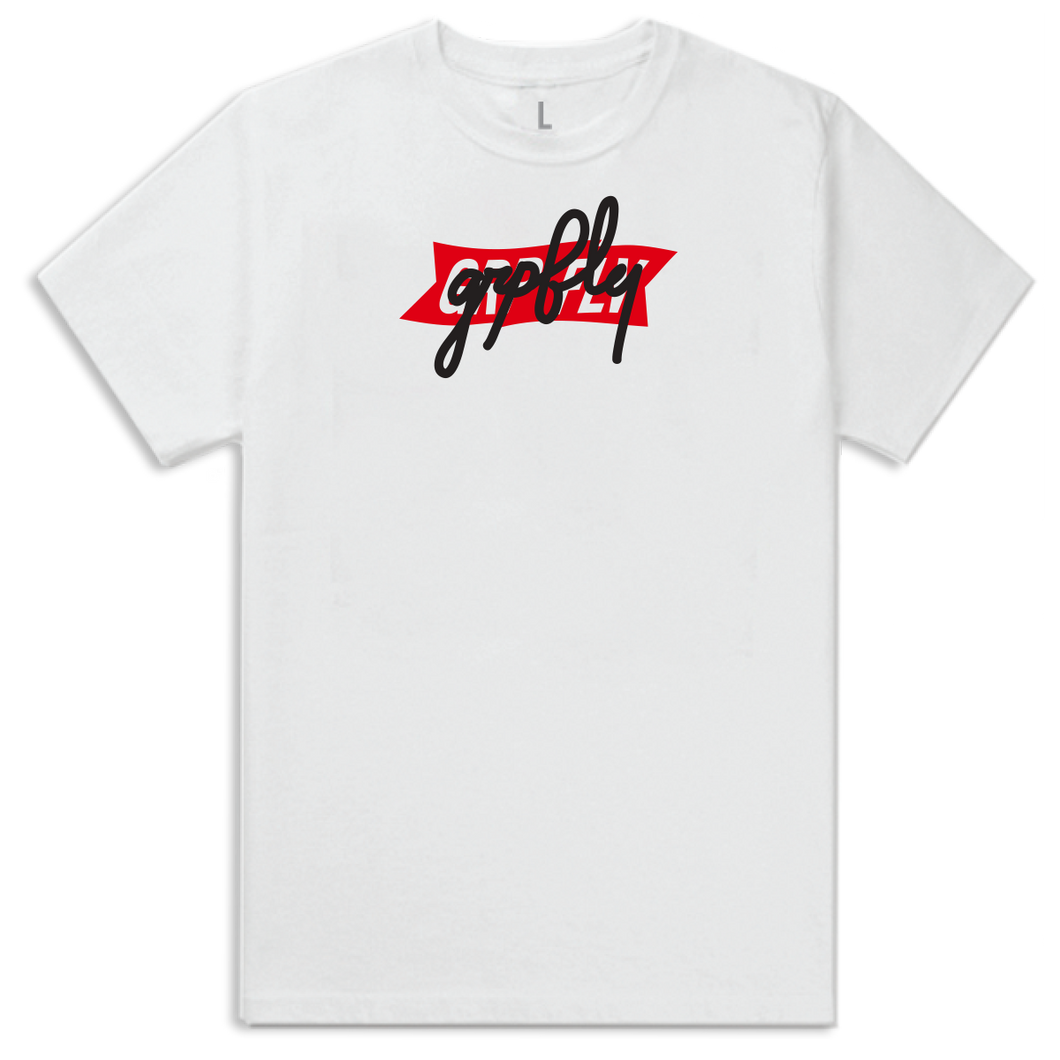 Cursive Tee- White/Red